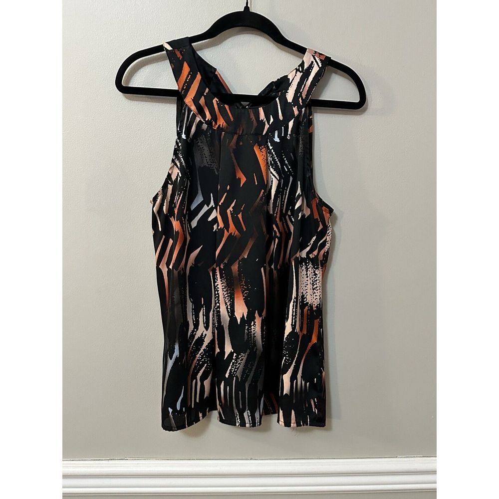 a.n.a Women's Sleeveless Blouse‎ Tie Back Graphic Print Size Large